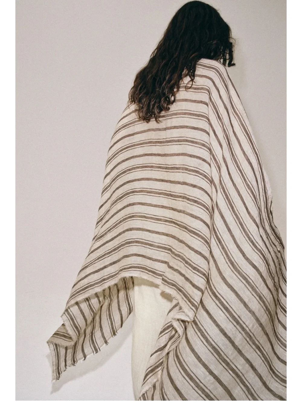 Zara 100% linen striped scarf shawl